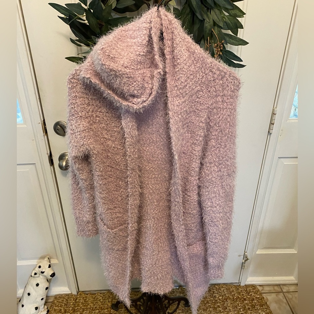 NWT Knit Minded Lavender Soft Fuzzy Longline Open Front Cardigan M